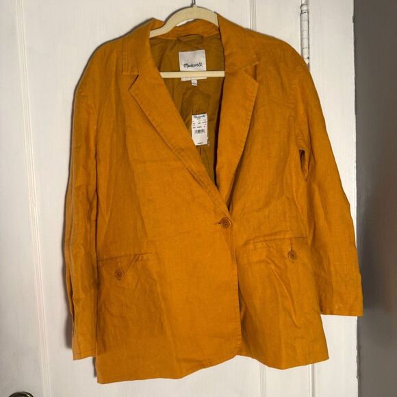 Madewell Orange Linen Oversized Double Breasted Blazer NWT Size Small - Picture 4 of 9
